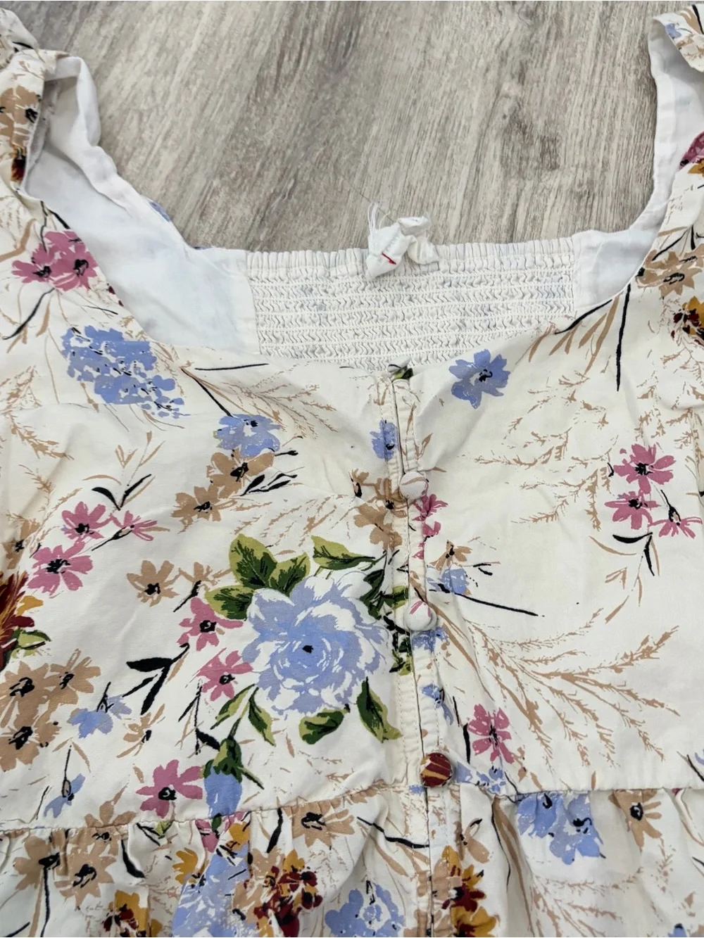 Anthropologie floral puff sleeve peplum top Cropped Women’s Ivory 2XL Cottage